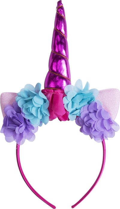 KIMU® Eenhoorn Haarband Roze Bloemetjes - Unicorn Diadeem Met Oortjes - Pink Hoorn Glitter Bloemen Paars Blauw Roze Festival