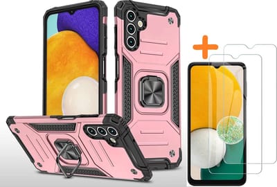Hoesje Geschikt Voor Samsung Galaxy A13 5G / A04s Hoesje – Ring houder - Magnetisch Auto Mount – Met 2x screenprotector – gehard glas – Rosegoud
