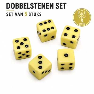 Chipa - Dobbelstenen Set 5 Stuks – Klassieke Speeldobbelstenen – Crèmekleur met Zwarte Ogen – Voor Bordspellen, Kaartspellen & Gezelschapsspellen