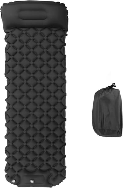 Opblaasbaar Slaapkussen - Luchtbed Backpacken - Kamperen en Reizen - Ingebouwde Voetpomp - 195x61cm Opgeblazen - Donkergrijs