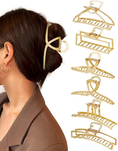 Klemmen Groot voor Dames, 6 Stuks Haarspelden Metalen Haar Klauw Clips Gouden Antislip Franse Haarclips voor Meisjes Haaraccessoires