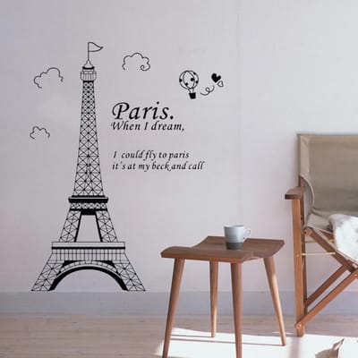 Romantisch Parijs Eiffeltoren Prachtig Uitzicht op Frankrijk Doe-het-zelf Muur Behang Stickers Kunst Decor Muurschildering Kamer Decal zwart