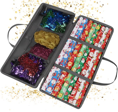 Cadeaupapier opberger - met 3 netjes - grijs
