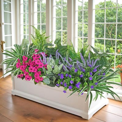 Famanu - Kunstplanten voor buiten, 20 stuks, kunstplanten, bloemen zoals echte kunstbalkonplanten, weerbestendig, uv-bestendig, kunststengel, varen, bladeren, kunstbloemen voor balkon, tuin