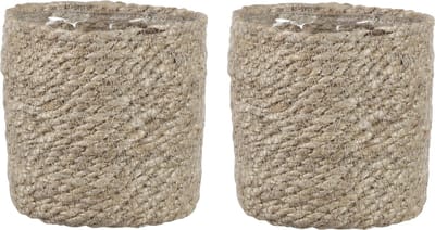 Mica Decorations Plantenpot - 2x stuks - rotan - bruin - plantenmand - H12xD12 cm - naturel pot mand van gedraaid jute/riet - plastic binnenkant
