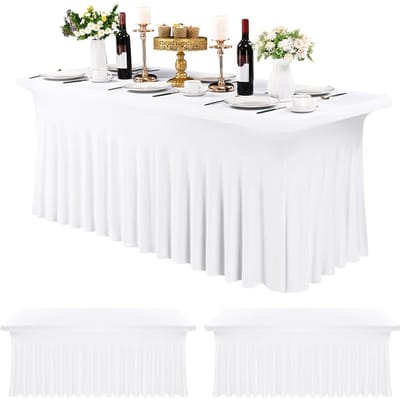 Dailygoods- Tafelrokken 3 Stuks - Rechthoekige Tafel - Wit - Kreukvrij - Stretch - Duurzaam Polyester/Spandex - Tafelkleed