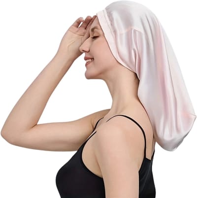Livano Zijden Slaapmuts - Satijnen Nachtmuts - Silk Bonnet - Sleep Cap - Haarverzorging - Satin - Verstelbaar - Voor Zacht & Stralend Haar - Roze