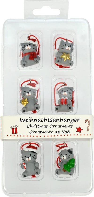 Kerstornament Kat - Set van 6 - 2,5 x 1,5 x 1,5 cm