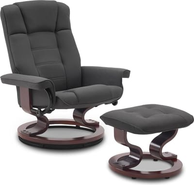 Mara Luxe Relaxstoel - 360 Graden Draaibaar - Ligfunctie - Met Kruk - Donkergrijs - 75 x 77 x 103 cm