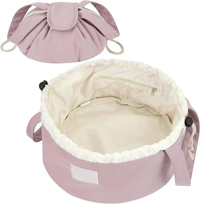 Reis Make-up Tas voor Vrouwen met Trekkoord en Binnenvakken - Handige en Stijlvolle Cosmetica Organizer in Roze