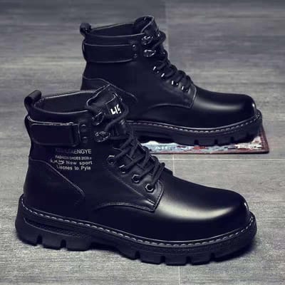 Martin Boots Heren Lente Nieuw Hoge Top Britse Stijl Zwart Werk Motorfiets Leren Laarzen Lente en Herfst Casual Leren Schoenen 44 gray