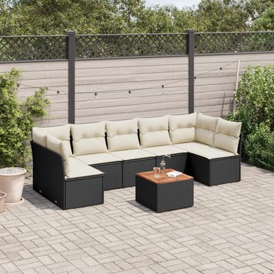 vidaXL - 8-delige - Loungeset - met - kussens - poly - rattan - zwart