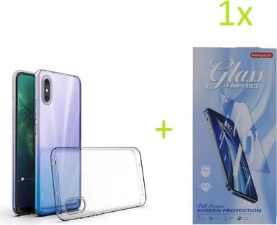 Hoesje Geschikt voor: Xiaomi Redmi 9A / Xiaomi Redmi 9AT Transparant TPU Silicone Soft Case + 1X Tempered Glass Screenprotector