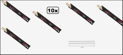 10x Chopsticks Eetstokjes 21cm in zwart hoesje - sushi chop sticks eet stokje chinees japan indisch festival food thema feest