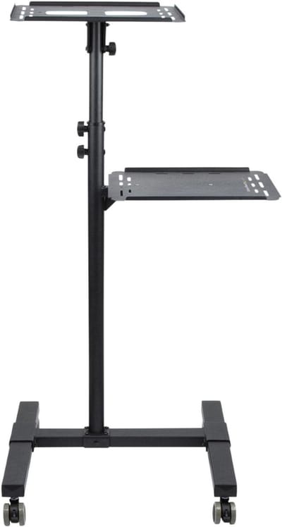 Aura® Beamer Statief - Projector Statief Met Wieltjes – Beamer Statief Met Laptop Verdieping – Verstelbaar Standaard – Tripod – Laptop Standaard – 2 Planken – Belastbaar tot 10 KG - Presentatiekar - Zwart - 51xm x 45cm x 145cm