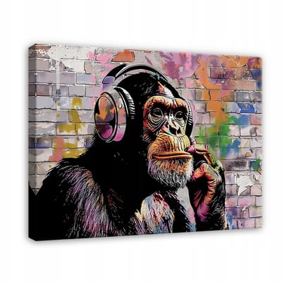 WALLARENA - Canvas schilderij - 100x70 cm - Banksy aap graffiti street art modern