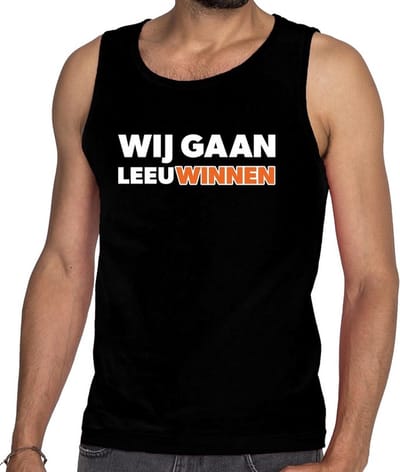 Nederland supporter tanktop / mouwloos shirt Wij gaan LeeuWinnen zwart heren - landen kleding S
