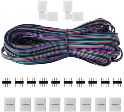 LED Verlengkabel 20 m, 4-Pin Aansluitkabel voor LED Strips, Geschikt voor 5050, 3528 en 2835 LED Verlichting met Naadloze Stekker