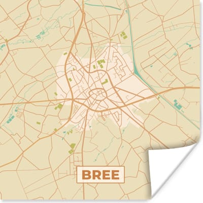 Poster Kaart - Stadskaart - Retro - Bree - Plattegrond. - 100x100 cm XXL