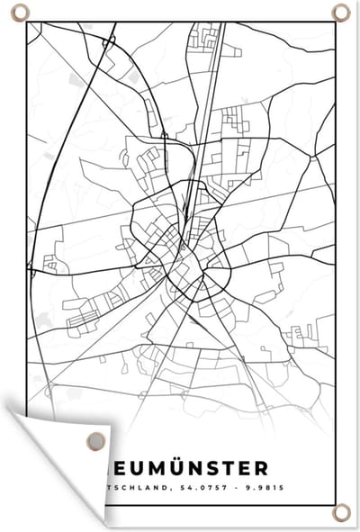 Muurdecoratie Plattegrond - Neumünster - Kaart - Stadskaart - 120x180 cm - Tuinposter - Tuindoek
