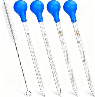 Set van 4 Glazen Pipetten voor Precisieoverdracht, 5 ml en 10 ml, Inclusief Drupborstels voor Nauwkeurig Meten