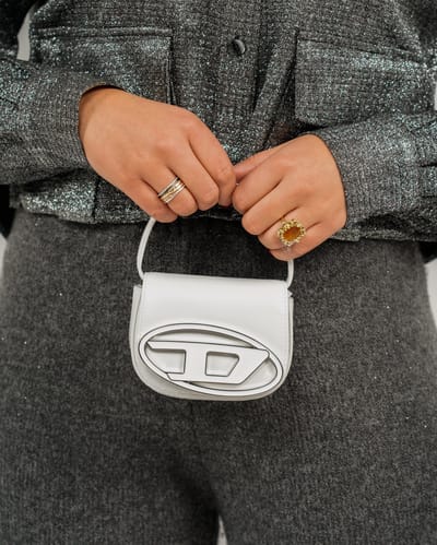 Diesel Letter Decoratie Verstelbare Schouderband Mode Casual Veelzijdig Leer Dingdang Tas Tote Crossbody Schoudertas Mini X08709PR818 Basic Set (Bag+Dust Bag) white