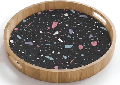 Dienblad rond 40x40 cm - Schootdienblad hout - Terrazzo - Patroon - Zwart - Zacht - Borrelplank rechthoek - Plateau houten dienbladen