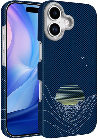 Hoesje Geschikt voor iPhone 16 Hoesje Blauw Sunset - Carbon Hoesje Geschikt voor MagSafe iPhone 16 - Shockproof Back Cover