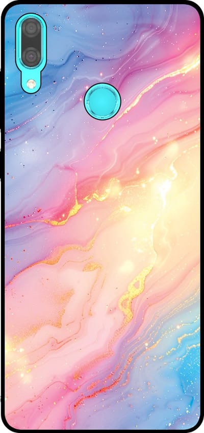 Smartphonica Telefoonhoesje Geschikt voor Huawei Y7 (2019) met Regenboog Glitter Marmer Opdruk - TPU Backcover Case Rainbow Glitter Marble Design geschikt voor Huawei Y7 (2019)
