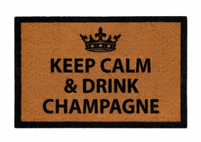 HEM Deurmat Keep Calm & Drink Champagne – Kokosmat 59x39 cm – Antislip PVC Onderzijde – Champagne Design – Entree Mat – Inclusief HEM Microvezeldoekje