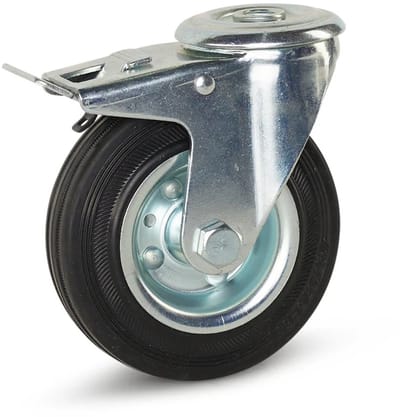 Reukloos rubber zwenkwiel geremd met centraal gat - 125mm - 150kg