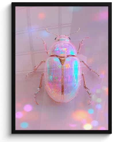 Poster in lijst - Fotolijst 50x70 cm - Posters - Kever - Metallic - Lichteffect - Roze - Posterlijst zwart - Decoratie - Wanddecoratie woonkamer - Muurdecoratie slaapkamer
