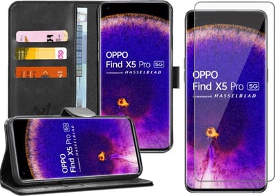 Hoesje geschikt voor Oppo Find X5 Pro - Screenprotector Glas - Portemonnee Book Case Zwart