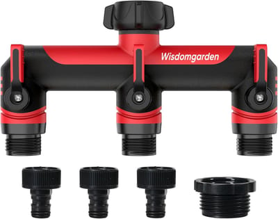 Drieweg Tuinslang Splitter met 3/4" Draad, Aansluitadapter voor Tuin en Irrigatiesystemen - Zwart en Rood