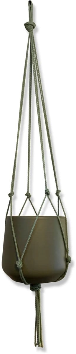 Minimalistische Plantenhanger - Kies kleur en lengte - Olijfgroen - 70 cm lang - Katoenkoord - Geschikt voor Pot met Diameter t/m 15 cm - Handgemaakt in ons Macramé Atelier - Prijs per Stuk - Let op: Exclusief Pot - Inclusief Verzendkosten