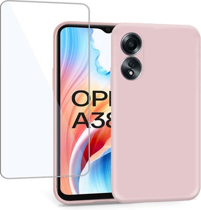 Geschikt voor OPPO A38 - Hoesje + Screenprotector – Gehard Glas Cover - Suède Case Rose