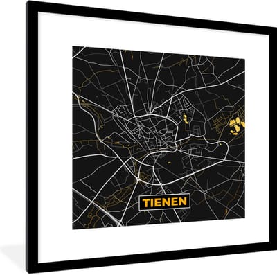 Fotolijst incl. Poster - Stadskaart - Goud - Tienen - Kaart - Plattegrond - 40x40 cm - Posterlijst
