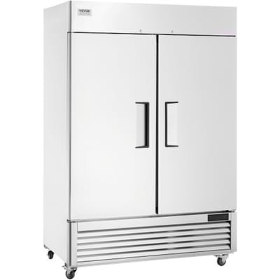 VEVOR CommerciëLe Koelkast 1100 L, 2 Deuren, Roestvrijstalen Koelkast met Automatische Ontdooiing, 6 Planken, Temperatuurregeling van -2 Tot + 8 °C en 4 Wielen