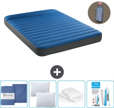 Intex Luchtbed - 2-Persoons - 152 x 203 x 22 cm - Blauw - Inclusief pomp - Hoeslaken - Kussen - Reparatieset en Kussenbeschermer