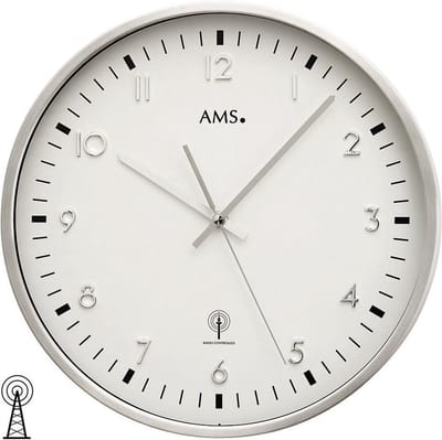 AMS F5914-1 - Wandklok - Radiogestuurde - Rond - Cijfers - Wit - D 32 x 5 cm