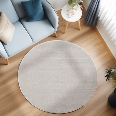 Rond Flycarpets Laagpolig vloerkleed - Gevlochten - Handgeweven Look - Creme 120x170 cm
