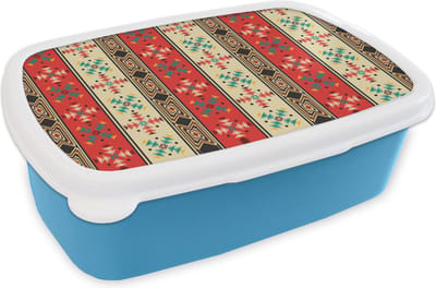 Broodtrommel Blauw - Lunchbox - Brooddoos - Indianen - Patronen - Abstract - 18x12x6 cm - Kinderen - Jongen