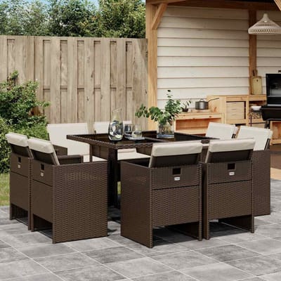 vidaXL - 9-delige - Tuinset - met - kussens - poly - rattan - bruin