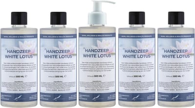 Handzeep White Lotus 500 ml - set van 5 stuks - met gratis pomp - Voordeelverpakking