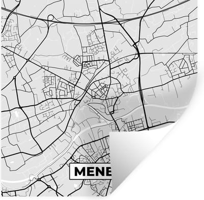Muurstickers - Sticker Folie - Stadskaart – Plattegrond – België – Zwart Wit – Menen – Kaart - 100x100 cm - Plakfolie - Muurstickers Kinderkamer - Zelfklevend Behang XXL - Zelfklevend behangpapier - Stickerfolie