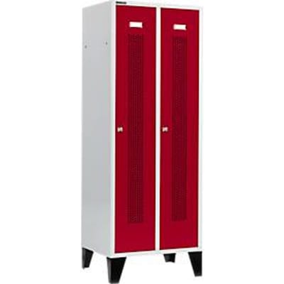 Schäfer Shop Select Kledinglocker, met geperforeerde rijen, 2 compartimenten, 400 mm, met poten, cilinderslot, Deur robijnrood