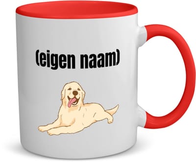 Akyol - liggende hond met eigen naam koffiemok - theemok - rood - Honden - honden liefhebbers - iemand die houdt van honden - verjaardag - cadeau - kado - 350 ML inhoud