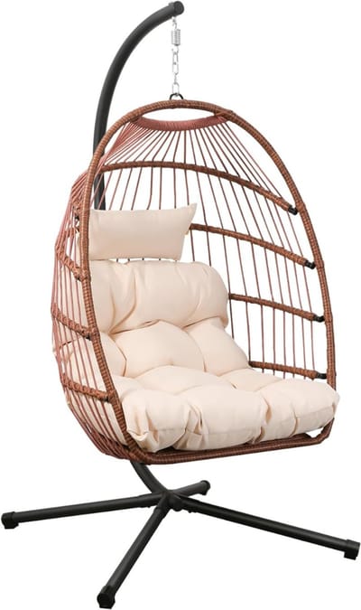 DailySupplies® Egg Hangstoel - Hangstoel met Standaard - Chair voor Binnen en Buiten - Roodbruin