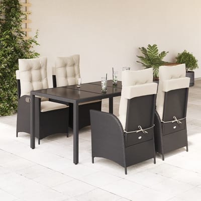 vidaXL - 5-delige - Tuinset - met - kussens - poly - rattan - zwart