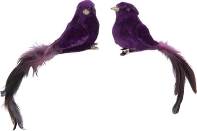 J-Line decoratie Vogel + Clip - veren - paars - 2 stuks